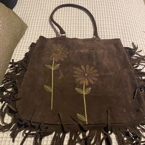 Brown Suede Handbag with Fringes